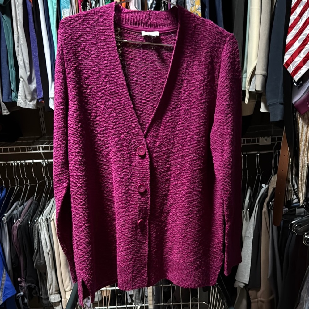 Pink Textured Knit Cardigan Sweater